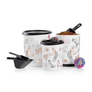 Dry Storage Tupperware Tupperpets One Touch Canister & Scoop Set/Cozy Cats Black / White | WSDUM-4103