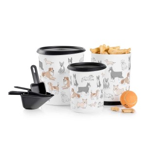 Dry Storage Tupperware Tupperpets One Touch Canister & Scoop Set/Pawsome Pups Black / White | KGZSM-2051