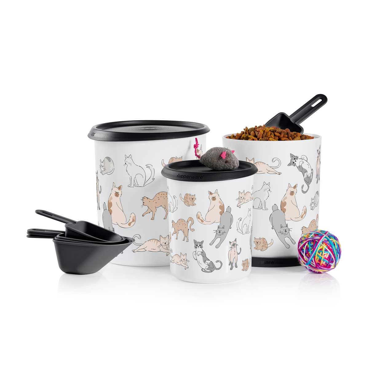 Dry Storage Tupperware Tupperpets One Touch Canister & Scoop Set/Cozy Cats Black / White | WSDUM-4103