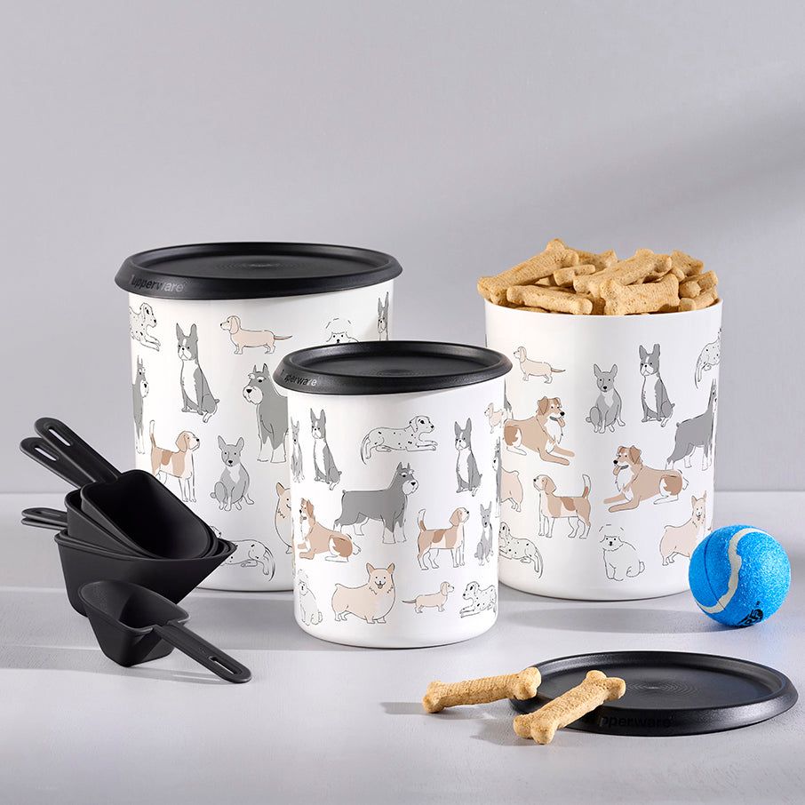 Dry Storage Tupperware Tupperpets One Touch Canister & Scoop Set/Pawsome Pups Black / White | KGZSM-2051