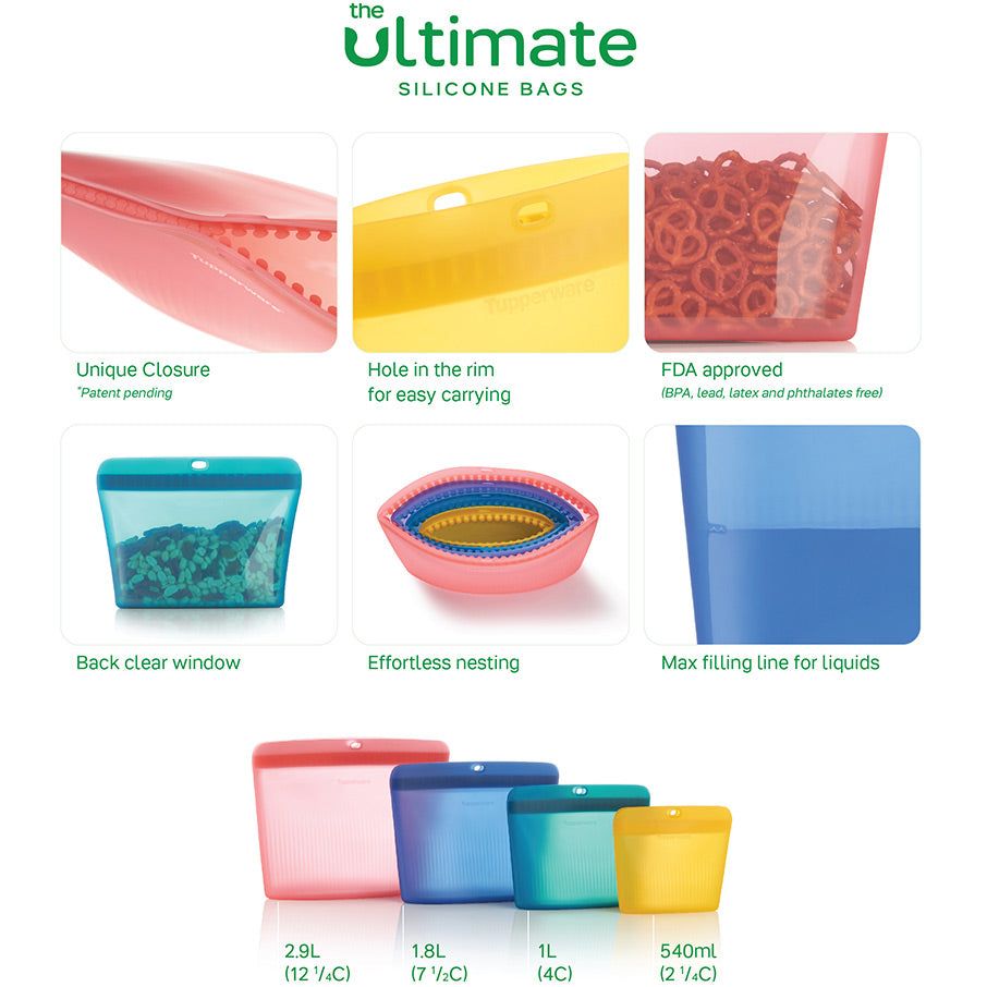 Freezer Storage Tupperware Ultimate Silicone Stand-up Bag Small Green | XOBDS-3240