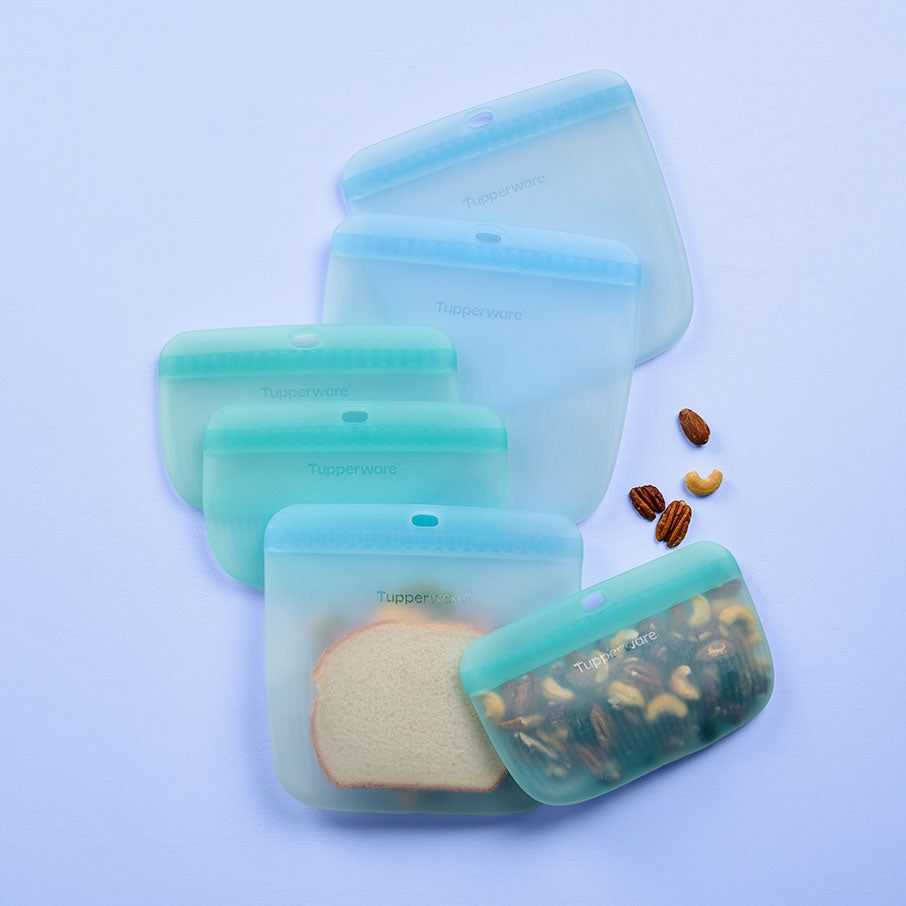 Lunch and Snacks Tupperware The Ultimate Silicone Bag Slim Lunch Set Turquoise / White | PVQIX-0197