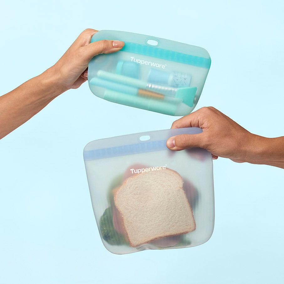 Lunch and Snacks Tupperware The Ultimate Silicone Bag Slim Lunch Set Turquoise / White | PVQIX-0197