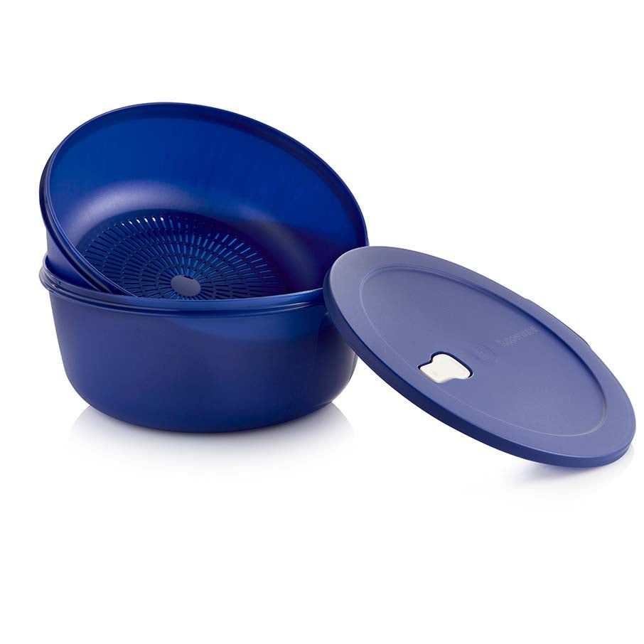 Microwave Reheatable Tupperware Crystalwave 16-cup/3.8 L Round With Colander Blue | EAPFY-5904