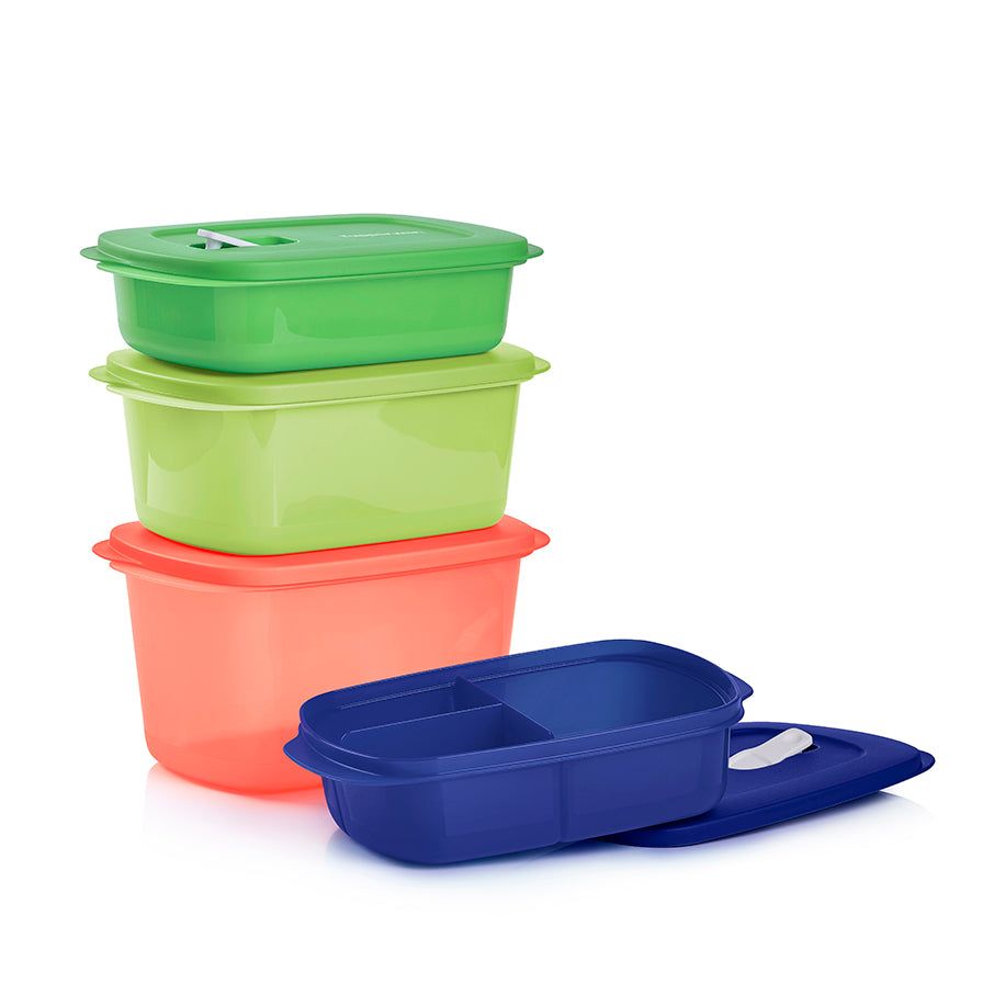 Microwave Reheatable Tupperware Crystalwave 4-pc. Rectangular Set Blue | UKYGX-3215