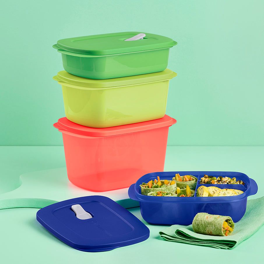 Microwave Reheatable Tupperware Crystalwave 4-pc. Rectangular Set Blue | UKYGX-3215