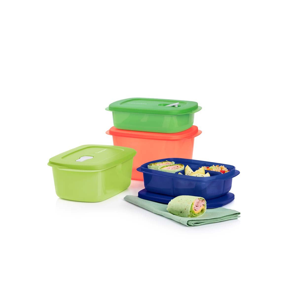 Microwave Reheatable Tupperware Crystalwave 4-pc. Rectangular Set Blue | UKYGX-3215