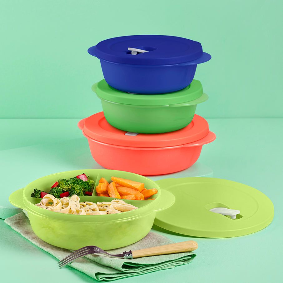 Microwave Reheatable Tupperware Crystalwave Plus 4-pc. Round Set Blue | UQHOK-9427