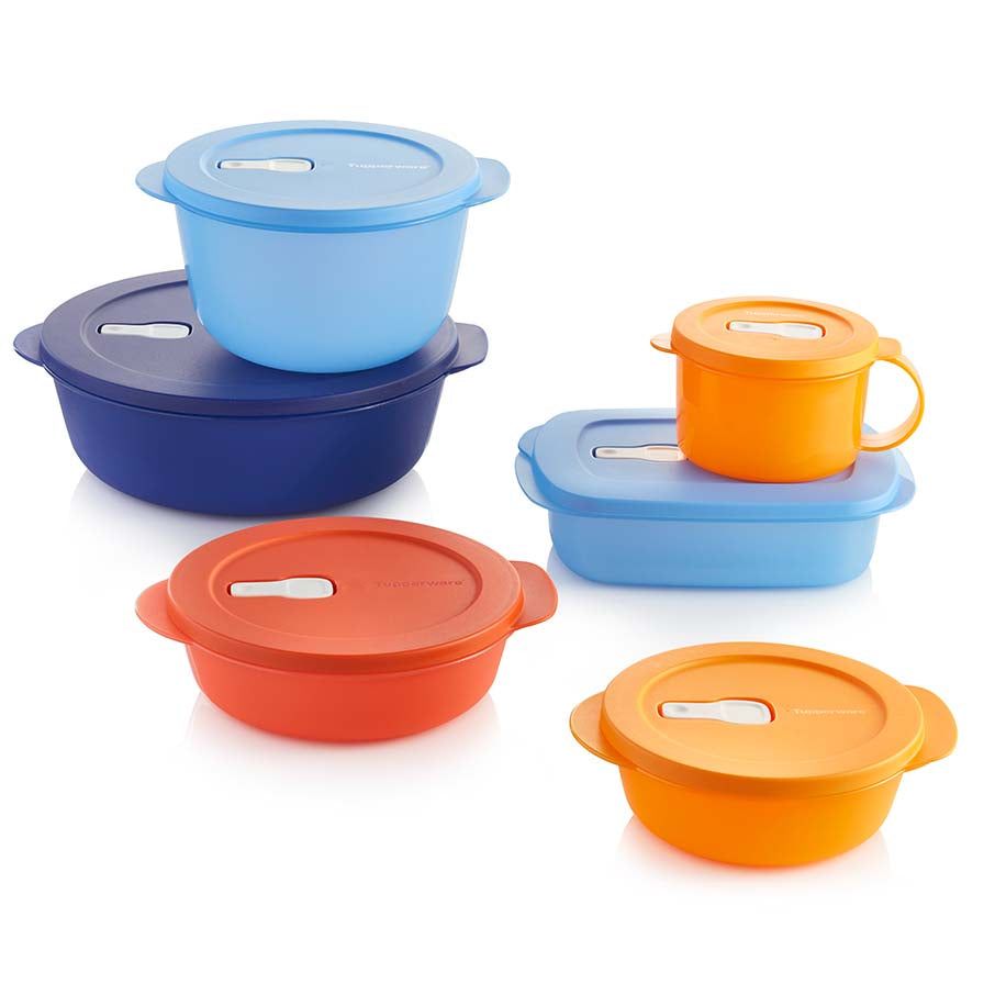 Microwave Reheatable Tupperware Crystalwave 6-pc. Set Brown / Deep Blue / Blue | EIRBQ-3018