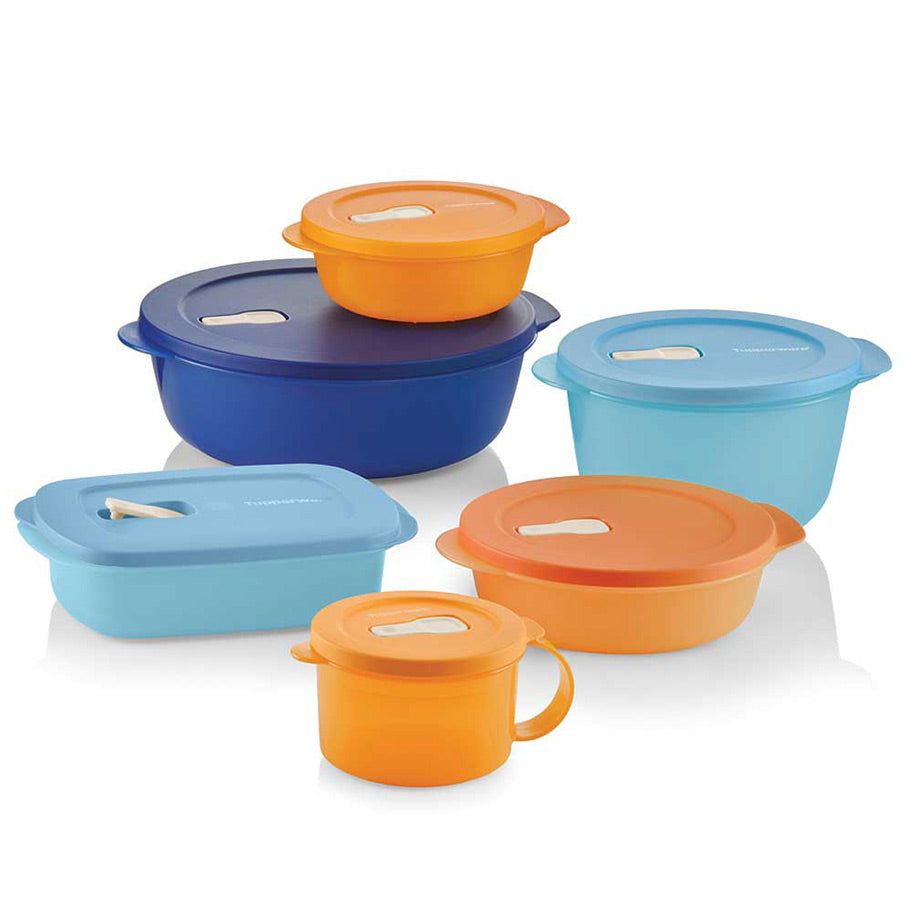 Microwave Reheatable Tupperware Crystalwave 6-pc. Set Brown / Deep Blue / Blue | EIRBQ-3018